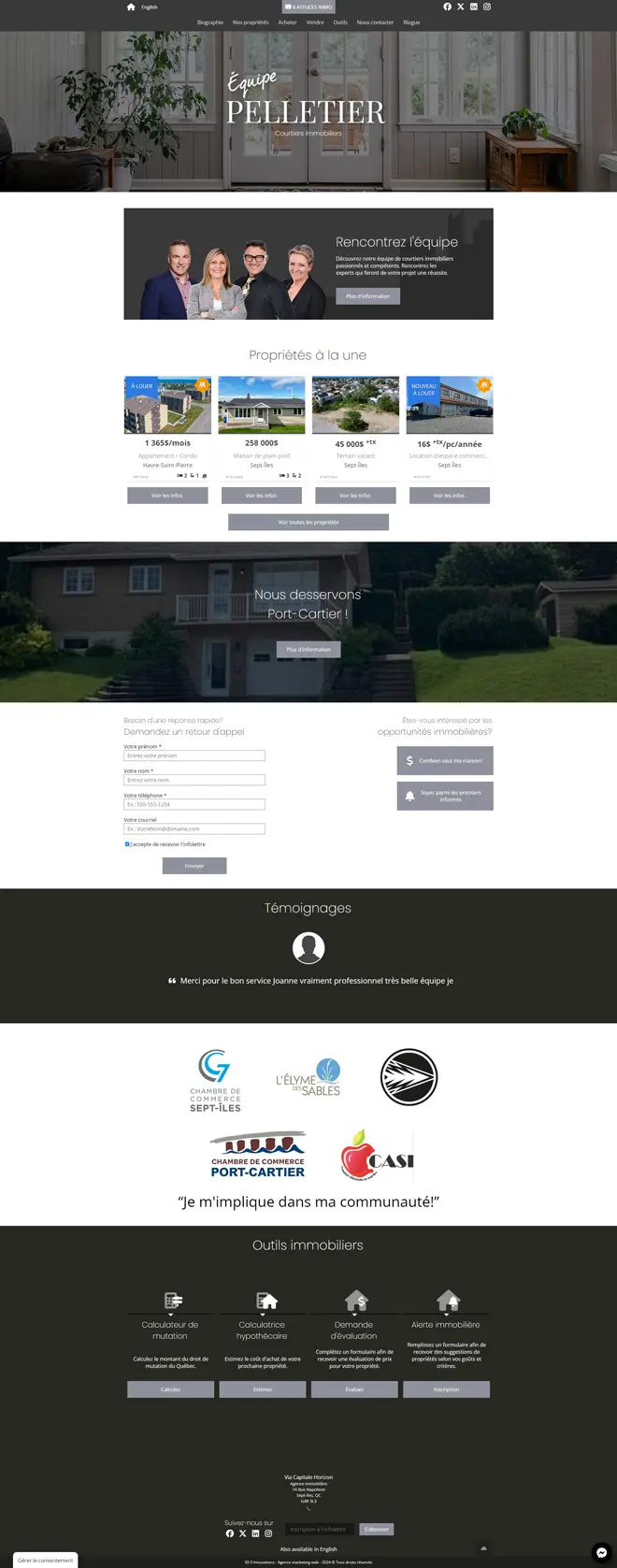 Site web Équipe Pelletier réalisé par ID-3 Innovations