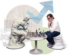 Partie d'échec avec une statue et notre stratège numérique