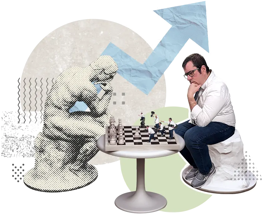 Partie d'échec avec une statue et notre stratège numérique