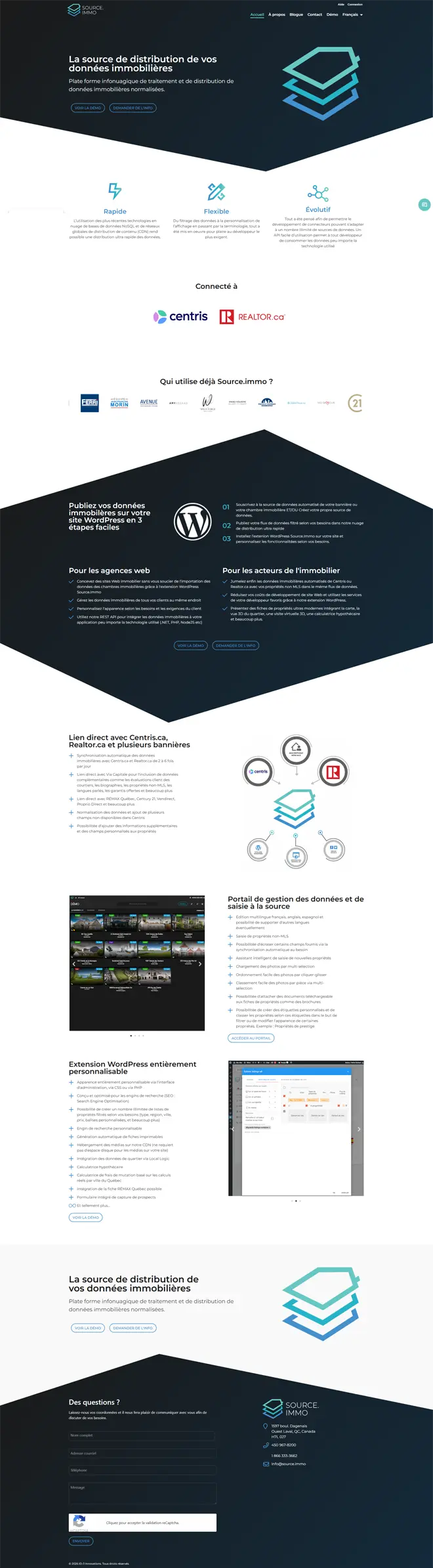 Page d'accueil du site web de Source.Immo, réalisé par ID-3 Innovations