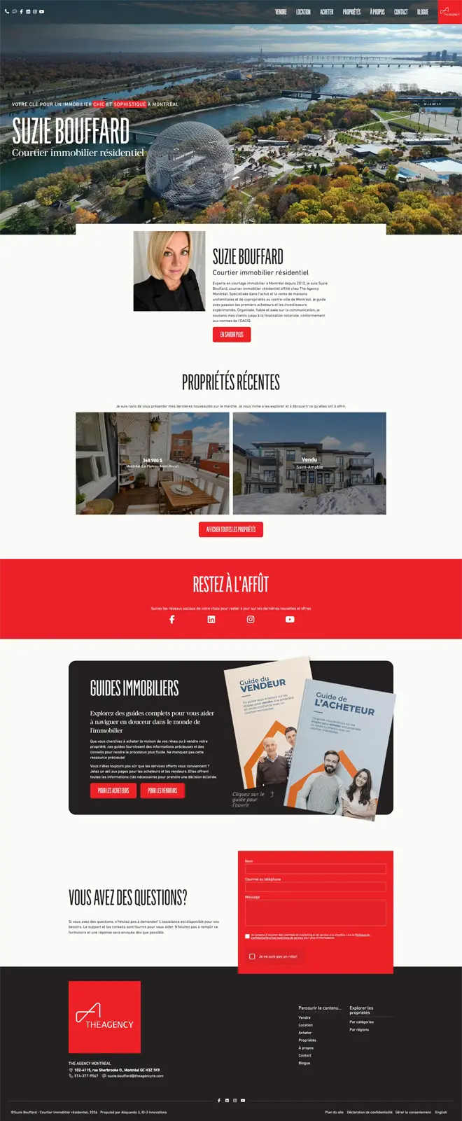 Page d'accueil du site web de Suzie Bouffard, réalisé par ID-3 Innovations