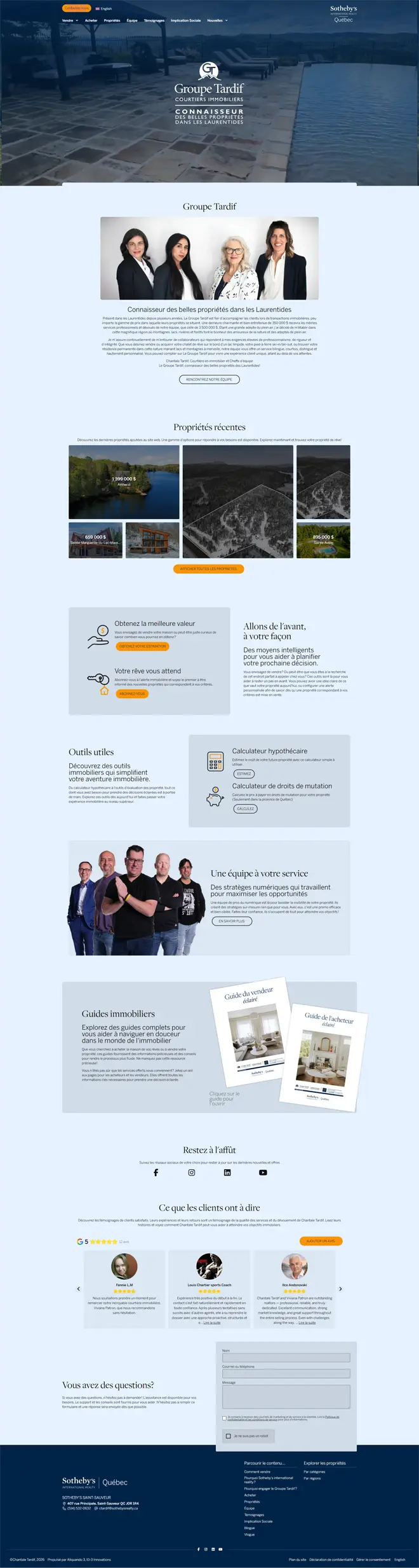 Page d'accueil du site web de Groupe Tardif, réalisé par ID-3 Innovations