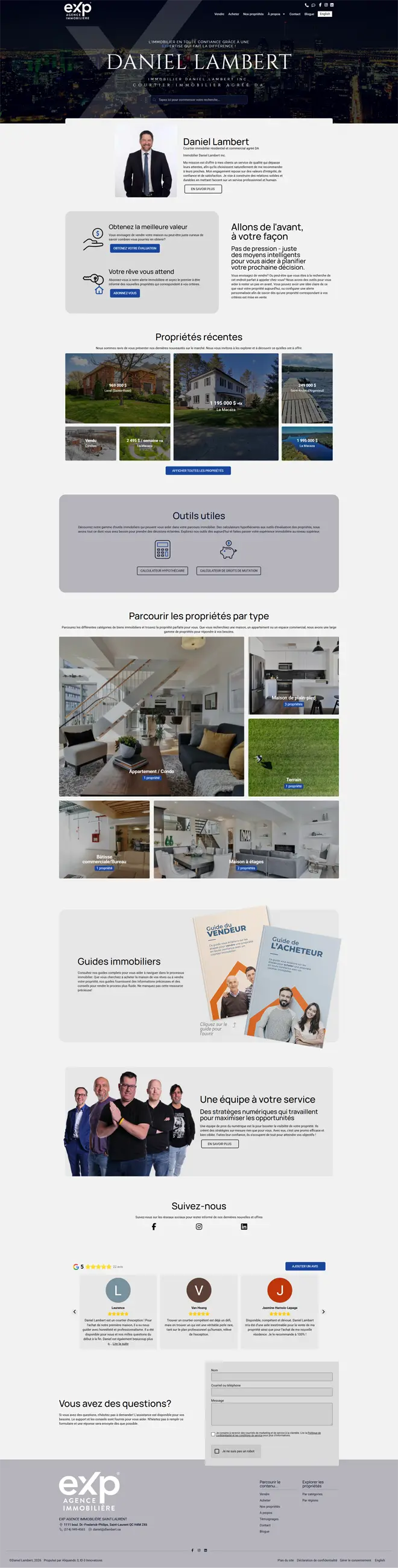 Page d'accueil du site web de Daniel Lambert, réalisé par ID-3 Innovations