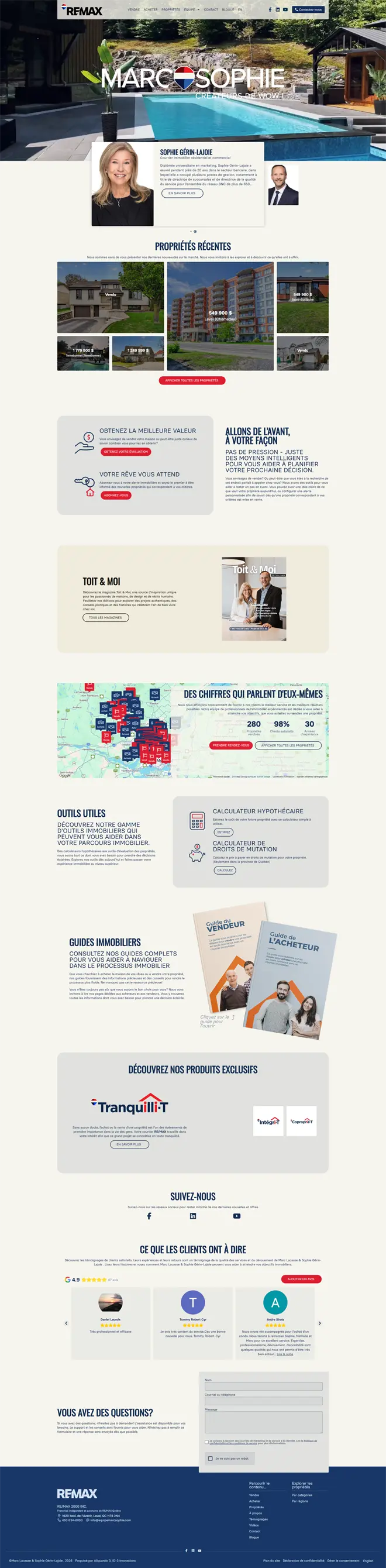 Page d'accueil du site web de Marc et Sophie, réalisé par ID-3 Innovations