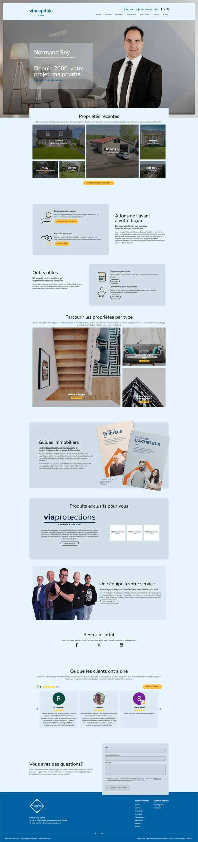 Page d'accueil du site web de Normand Roy, réalisé par ID-3 Innovations